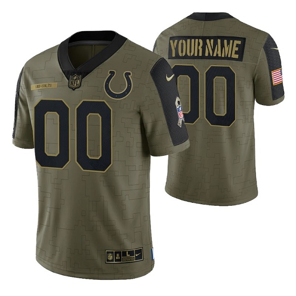 Men's Indianapolis Colts Customized Olive Salute To Service Limited Stitched Jersey